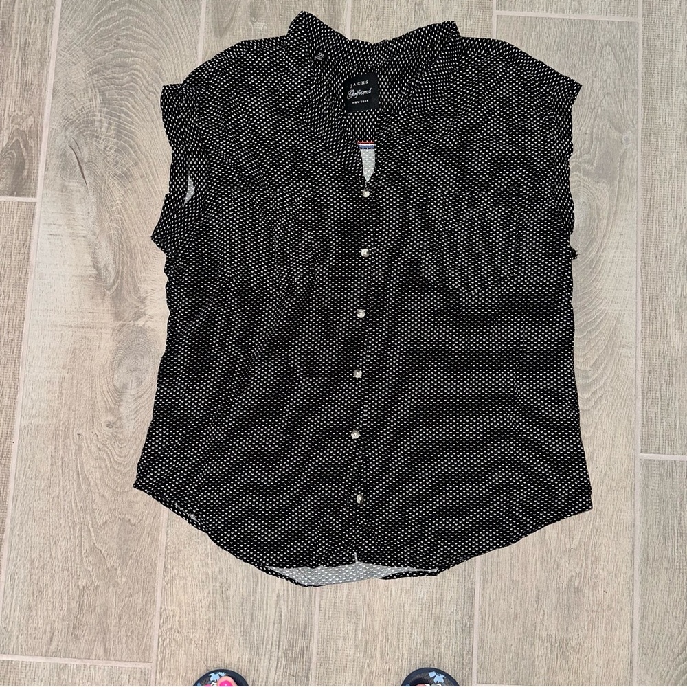 Black Polka “Heart” Cap Sleeve Button-Up Blouse